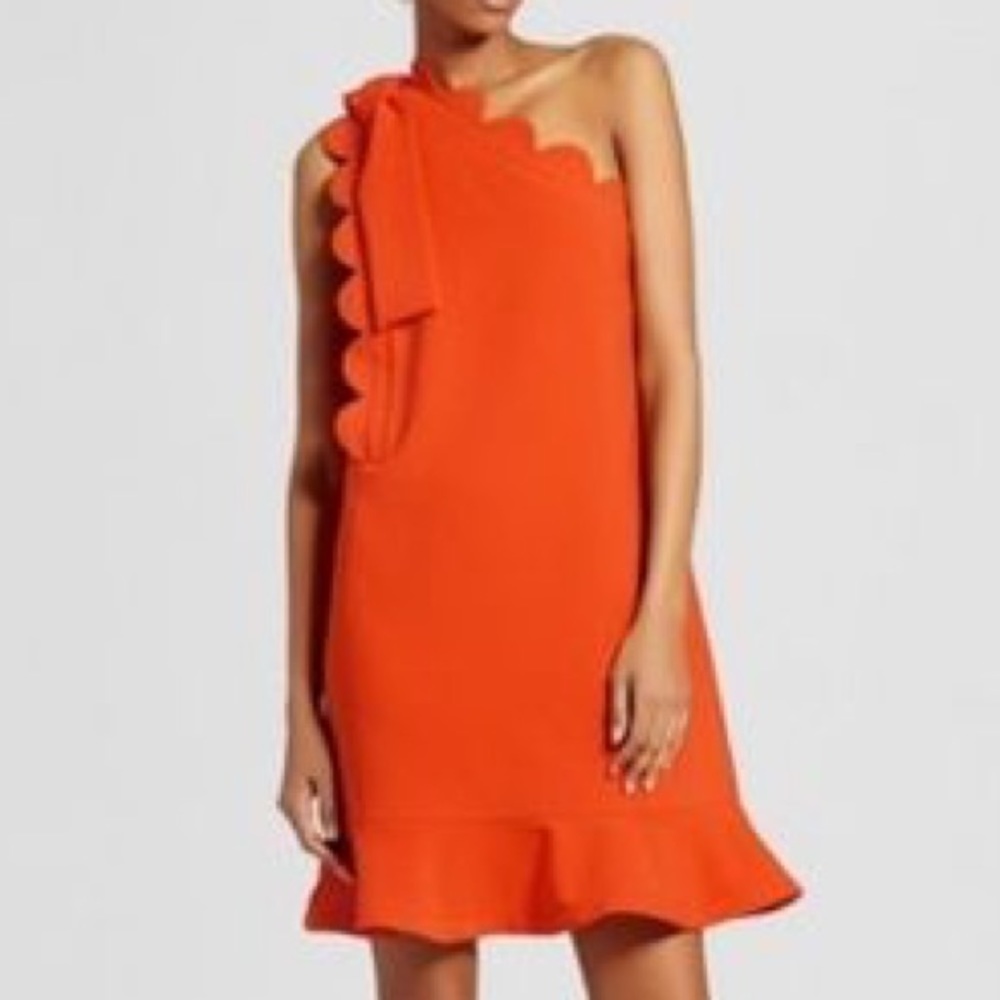 Victoria Beckham for Target One-Shoulder Scalloped Orange Dress